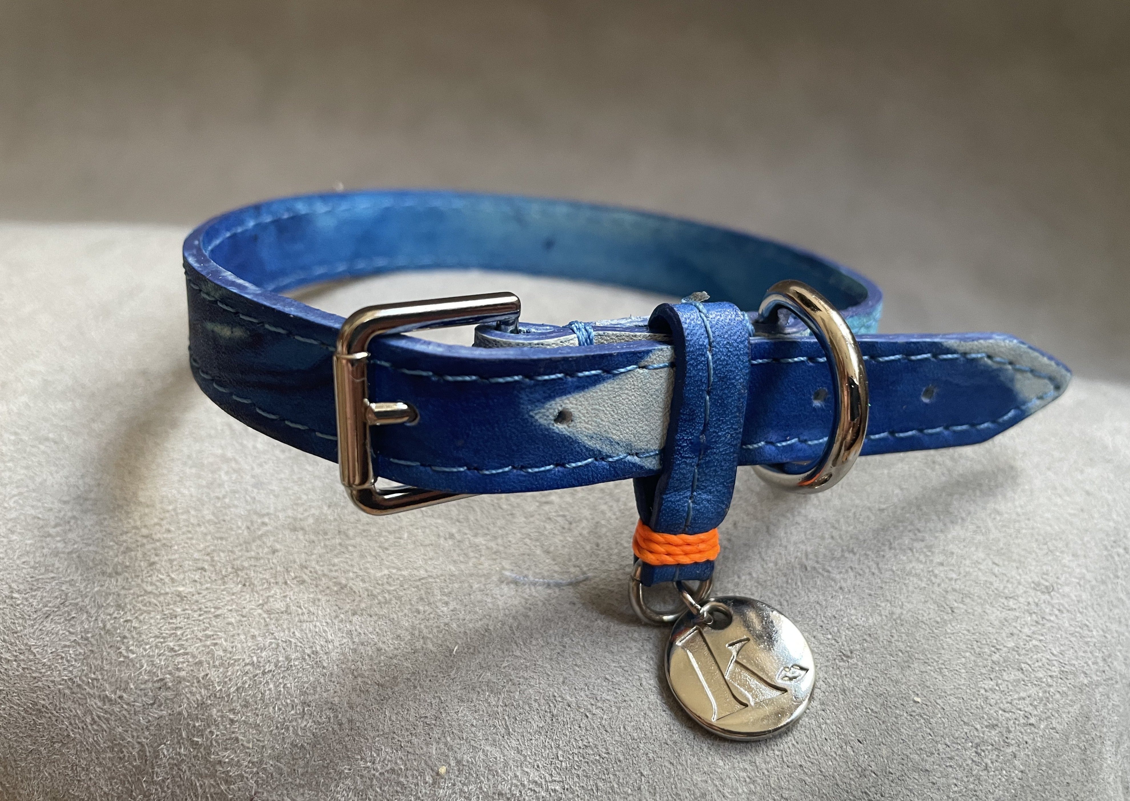 Leather Collar - Blue Tie Dye